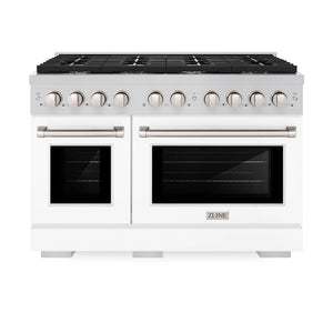 ZLINE - 48 in. 6.7 cu. ft. Paramount Double Oven Dual Fuel Range with 8 Burner Gas Cooktop in Stainless Steel with White Matte Doors