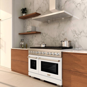 ZLINE - 48 in. 6.7 cu. ft. Paramount Double Oven Dual Fuel Range with 8 Burner Gas Cooktop in Stainless Steel with White Matte Doors