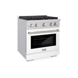 ZLINE - 30 in. 4.2 cu. ft. Paramount Gas Range with 4 Burner Cooktop and Convection Gas Oven in Stainless Steel with White Matte Door