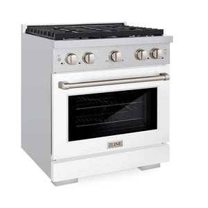 ZLINE - 30 in. 4.2 cu. ft. Paramount Gas Range with 4 Burner Cooktop and Convection Gas Oven in Stainless Steel with White Matte Door