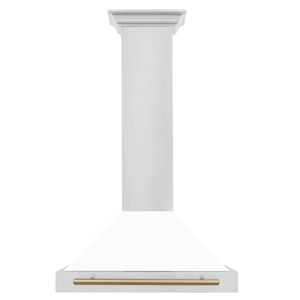 ZLINE - 30 in. Autograph Edition Convertible Stainless Steel Range Hood with White Matte Shell and Champagne Bronze Accents (KB4STZ-WM30-CB)