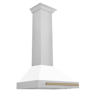 ZLINE - 30 in. Autograph Edition Convertible Stainless Steel Range Hood with White Matte Shell and Champagne Bronze Accents (KB4STZ-WM30-CB)