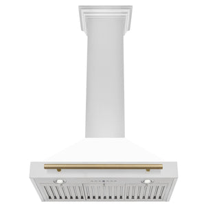 ZLINE - 30 in. Autograph Edition Convertible Stainless Steel Range Hood with White Matte Shell and Champagne Bronze Accents (KB4STZ-WM30-CB)