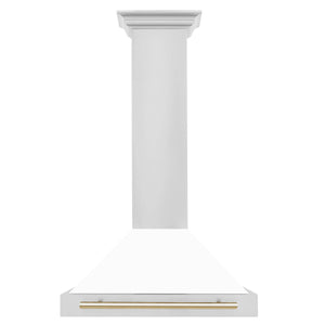 ZLINE - 30 in. Autograph Edition Convertible Stainless Steel Range Hood with White Matte Shell and Polished Polished Gold Accents (KB4STZ-WM30-G)