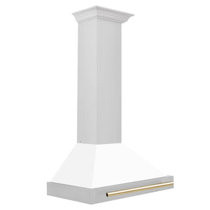 ZLINE - 30 in. Autograph Edition Convertible Stainless Steel Range Hood with White Matte Shell and Polished Polished Gold Accents (KB4STZ-WM30-G)