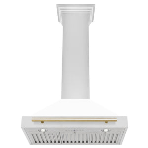 ZLINE - 30 in. Autograph Edition Convertible Stainless Steel Range Hood with White Matte Shell and Polished Polished Gold Accents (KB4STZ-WM30-G)