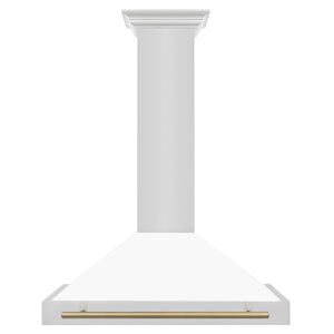 ZLINE - 36 in. Autograph Edition Convertible Stainless Steel Range Hood with White Matte Shell and Champagne Bronze Accents (KB4STZ-WM36-CB)
