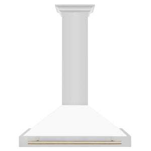 ZLINE - 36 in. Autograph Edition Convertible Stainless Steel Range Hood with White Matte Shell and Polished Polished Gold Accents (KB4STZ-WM36-G)