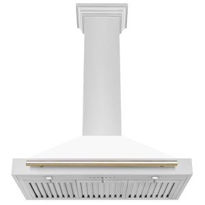ZLINE - 36 in. Autograph Edition Convertible Stainless Steel Range Hood with White Matte Shell and Polished Polished Gold Accents (KB4STZ-WM36-G)
