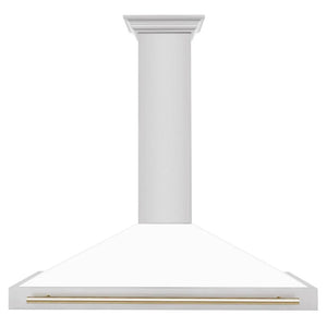 ZLINE - 48 in. Autograph Edition Convertible Stainless Steel Range Hood with White Matte Shell and Polished Polished Gold Accents (KB4STZ-WM48-G)