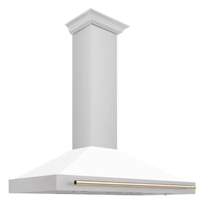 ZLINE - 48 in. Autograph Edition Convertible Stainless Steel Range Hood with White Matte Shell and Polished Polished Gold Accents (KB4STZ-WM48-G)