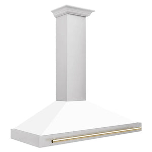 ZLINE - 48 in. Autograph Edition Convertible Stainless Steel Range Hood with White Matte Shell and Polished Polished Gold Accents (KB4STZ-WM48-G)