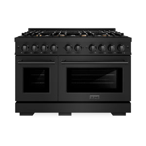 ZLINE - 48 in. 6.7 cu. ft. Select Double Oven Dual Fuel Range in Black Stainless Steel with 8 Brass Burners