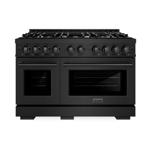 ZLINE - 48 in. 6.7 cu. ft. Select Double Oven Dual Fuel Range with 8 Burner Gas Cooktop in Black Stainless Steel