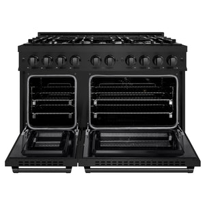 ZLINE - 48 in. 6.7 cu. ft. Select Double Oven Dual Fuel Range with 8 Burner Gas Cooktop in Black Stainless Steel
