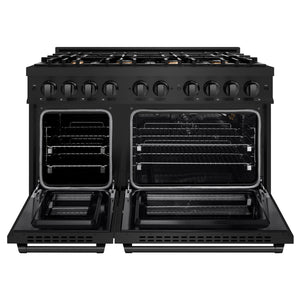 ZLINE - 48 in. 6.7 cu. ft. Select Double Oven Gas Range in Black Stainless Steel with 8 Brass Burners