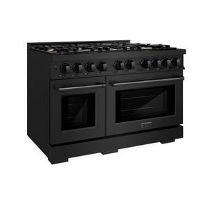 ZLINE - 48 in. 6.7 cu. ft. Select Double Oven Gas Range in Black Stainless Steel with 8 Brass Burners