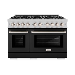 ZLINE - 48 in. 6.7 cu. ft. Select Double Oven Gas Range with 8 Burner Cooktop in Satin Stainless Steel with Black Matte Doors