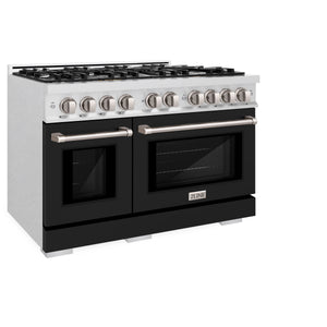 ZLINE - 48 in. 6.7 cu. ft. Select Double Oven Gas Range with 8 Burner Cooktop in Satin Stainless Steel with Black Matte Doors