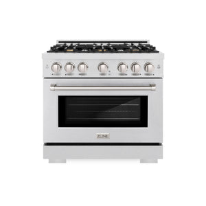 ZLINE - 36 in. 5.2 cu. ft. Select Dual Fuel Range with Gas Cooktop and Electric Convection Oven in Satin Stainless Steel with 6 Brass Burners