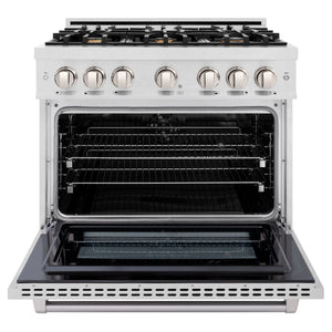 ZLINE - 36 in. 5.2 cu. ft. Select Dual Fuel Range with Gas Cooktop and Electric Convection Oven in Satin Stainless Steel with 6 Brass Burners