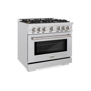 ZLINE - 36 in. 5.2 cu. ft. Select Dual Fuel Range with Gas Cooktop and Electric Convection Oven in Satin Stainless Steel with 6 Brass Burners