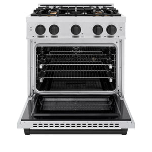 ZLINE - Autograph Edition 30 in. 4.2 cu. ft. Select Gas Range with 4 Burner Cooktop and Convection Gas Oven in Satin Stainless Steel and Matte Black Accents
