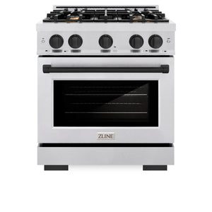 ZLINE - Autograph Edition 30 in. 4.2 cu. ft. Select Gas Range with 4 Burner Cooktop and Convection Gas Oven in Satin Stainless Steel and Matte Black Accents