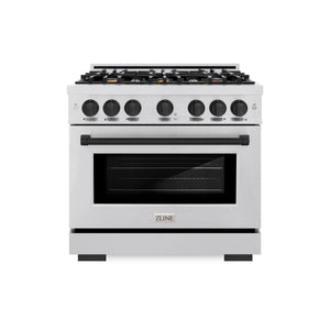 ZLINE - Autograph Edition 36 in. 5.2 cu. ft. Select Dual Fuel Range with 6 Burner Gas Cooktop and Electric Convection Oven in Satin Stainless Steel with Matte Black Accents