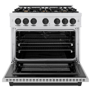 ZLINE - Autograph Edition 36 in. 5.2 cu. ft. Select Dual Fuel Range with 6 Burner Gas Cooktop and Electric Convection Oven in Satin Stainless Steel with Matte Black Accents