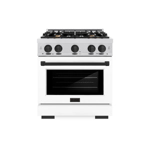 ZLINE - Autograph Edition 30 in. 4.2 cu. ft. Select Dual Fuel Range with 4 Burner Gas Cooktop and Electric Convection Oven in Satin Stainless Steel with White Matte Door and Matte Black Accents