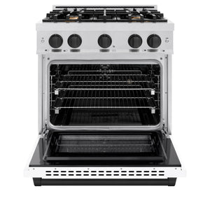 ZLINE - Autograph Edition 30 in. 4.2 cu. ft. Select Dual Fuel Range with 4 Burner Gas Cooktop and Electric Convection Oven in Satin Stainless Steel with White Matte Door and Matte Black Accents