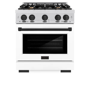 ZLINE - Autograph Edition 30 in. 4.2 cu. ft. Select Dual Fuel Range with 4 Burner Gas Cooktop and Electric Convection Oven in Satin Stainless Steel with White Matte Door and Matte Black Accents