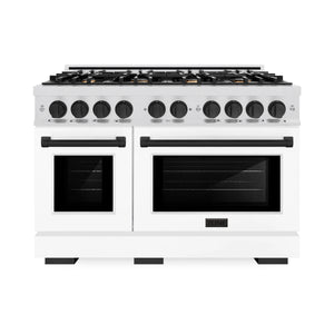 ZLINE - Autograph Edition 48 in. 6.7 cu. ft. Select Double Oven Dual Fuel Range with 8 Burner Gas Cooktop in Satin Stainless Steel with White Matte Doors and Matte Black Accents