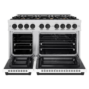 ZLINE - Autograph Edition 48 in. 6.7 cu. ft. Select Double Oven Dual Fuel Range with 8 Burner Gas Cooktop in Satin Stainless Steel with White Matte Doors and Matte Black Accents