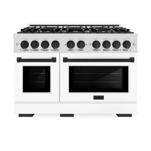 ZLINE - Autograph Edition 48 in. 6.7 cu. ft. Select Double Oven Dual Fuel Range with 8 Burner Gas Cooktop in Satin Stainless Steel with White Matte Doors and Matte Black Accents