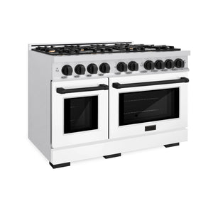 ZLINE - Autograph Edition 48 in. 6.7 cu. ft. Select Double Oven Dual Fuel Range with 8 Burner Gas Cooktop in Satin Stainless Steel with White Matte Doors and Matte Black Accents