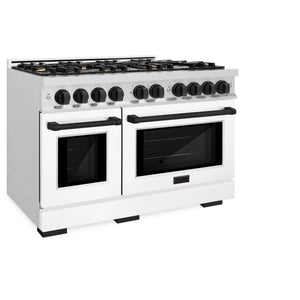 ZLINE - Autograph Edition 48 in. 6.7 cu. ft. Select Double Oven Dual Fuel Range with 8 Burner Gas Cooktop in Satin Stainless Steel with White Matte Doors and Matte Black Accents