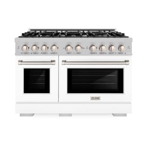ZLINE - 48 in. 6.7 cu. ft. Select Double Oven Dual Fuel Range with 8 Burner Gas Cooktop in Satin Stainless Steel with Black Matte Doors
