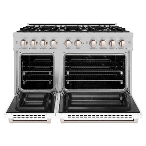 ZLINE - 48 in. 6.7 cu. ft. Select Double Oven Dual Fuel Range with 8 Burner Gas Cooktop in Satin Stainless Steel with Black Matte Doors