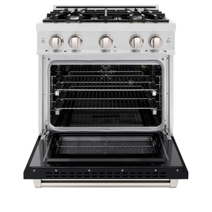 ZLINE - 30 in. 4.2 cu. ft. Select Gas Range with 4 Burner Cooktop and Convection Gas Oven in Satin Stainless Steel with Black Matte Door