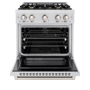 ZLINE - 30 in. 4.2 cu. ft. Select Gas Range with Convection Gas Oven in Satin Stainless Steel with 4 Brass Burners (HGRS-BR-30)