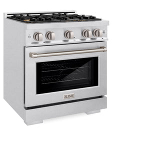ZLINE - 30 in. 4.2 cu. ft. Select Gas Range with Convection Gas Oven in Satin Stainless Steel with 4 Brass Burners (HGRS-BR-30)