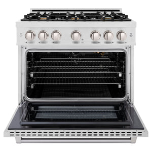 ZLINE - 36 in. 5.2 cu. ft. Select Gas Range with Convection Gas Oven in Satin Stainless Steel with 6 Brass Burners (HGRS-BR-36)