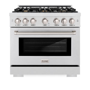ZLINE - 36 in. 5.2 cu. ft. Select Gas Range with Convection Gas Oven in Satin Stainless Steel with 6 Brass Burners (HGRS-BR-36)
