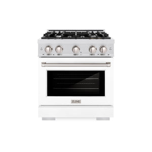 ZLINE - 30 in. 4.2 cu. ft. Select Gas Range with 4 Burner Cooktop and Convection Gas Oven in Satin Stainless Steel with White Matte Door