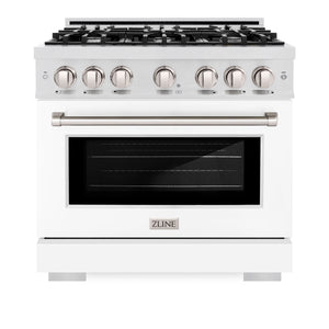 ZLINE - 36 in. 5.2 cu. ft. Select Gas Range with 6 Burner Cooktop and Convection Gas Oven in Satin Stainless Steel with White Matte Door
