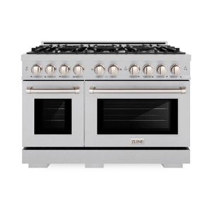 ZLINE - 48 in. 6.7 cu. ft. Select Double Oven Gas Range with 8 Burner Cooktop in Satin Stainless Steel (HGRS-48)