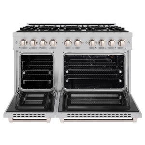ZLINE - 48 in. 6.7 cu. ft. Select Double Oven Gas Range with 8 Burner Cooktop in Satin Stainless Steel (HGRS-48)
