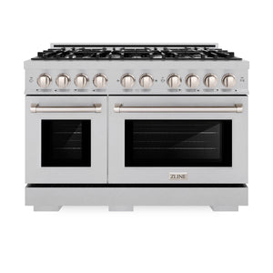 ZLINE - 48 in. 6.7 cu. ft. Select Double Oven Gas Range with 8 Burner Cooktop in Satin Stainless Steel (HGRS-48)